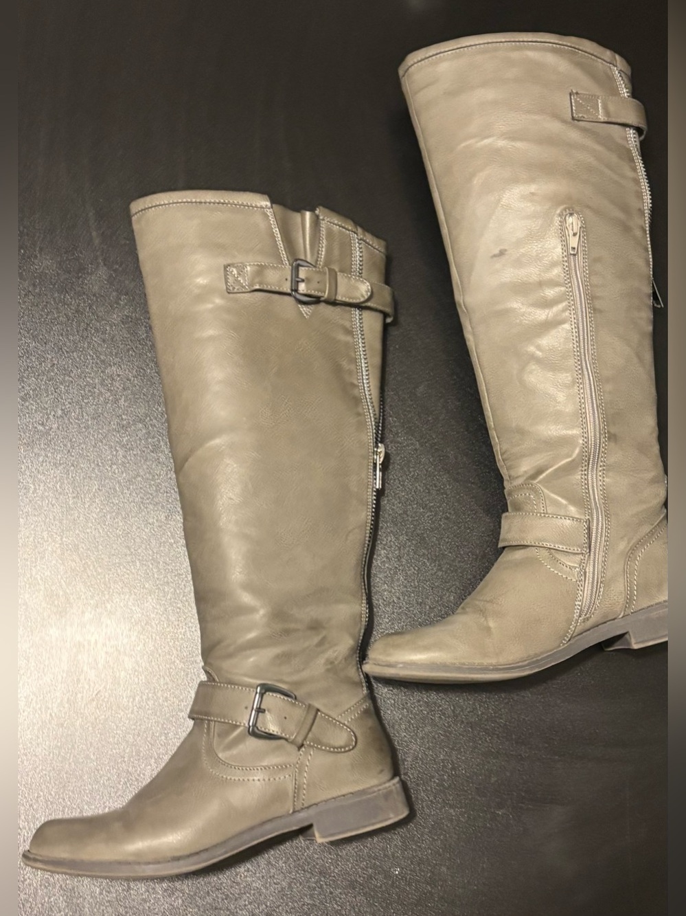 JustFab Over-the-Knee Buckle Riding Boots - Taupe Gray